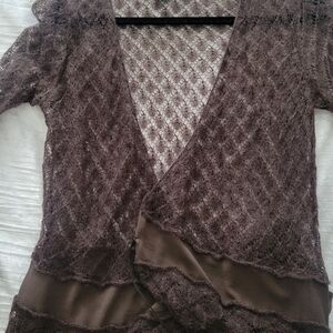 Nougat London Sheer Lace Blouse in Rich Brown